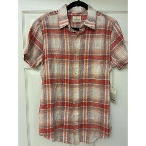 Mutual Weave Men's Linen Cotton Shirt Small Bonfire Plaid Short Sleeve NWT